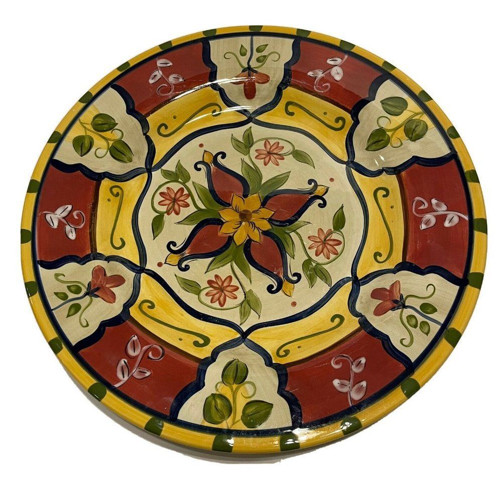 Pier 1 One VALLARTA 13" Round Red Blue Earthenware Chop Plate Serving Platter